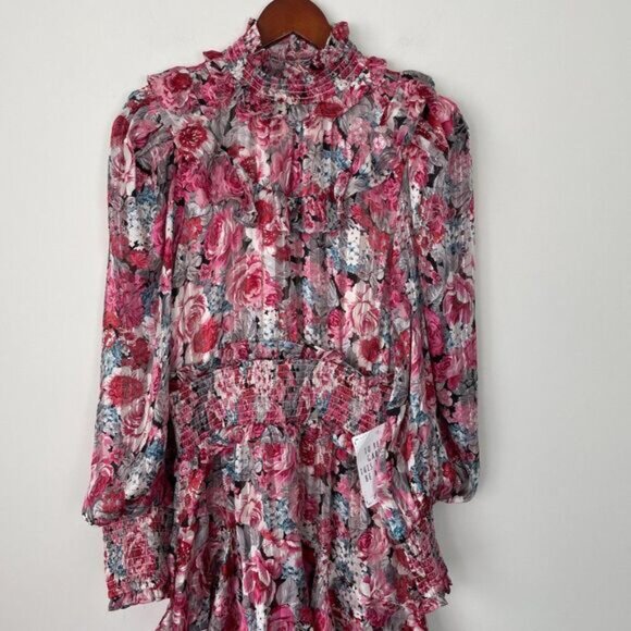 Free People Elliatt Dorian Floral Ruffle Drapey Smocked Maxi Dress Pink/ Rose M - Picture 5 of 14